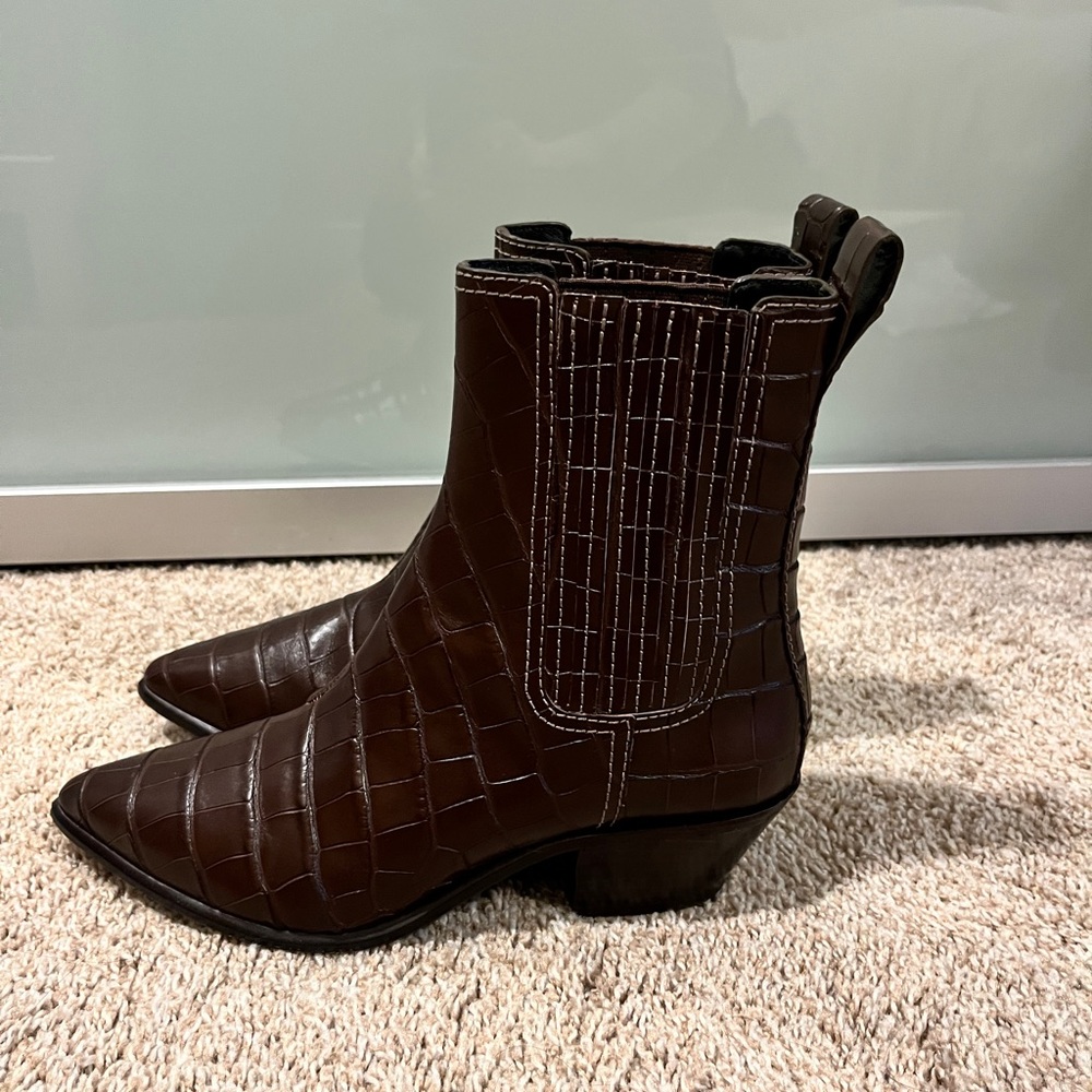 Loeffler Randall Aylin Brown Croc Embossed Low Western Boots